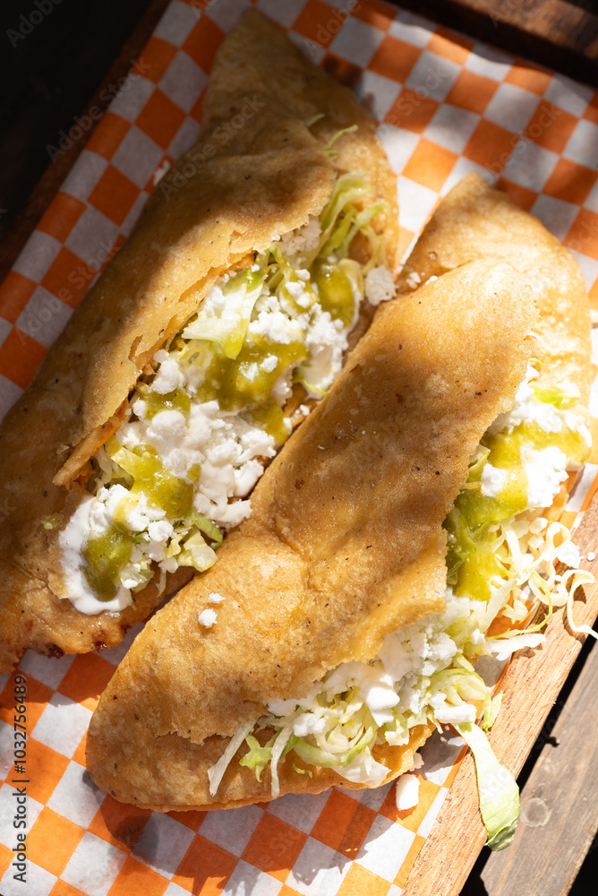 Traditional typical Mexican food, Mexican gastronomy concept. Tacos, chilaquiles, Mexican tradition.