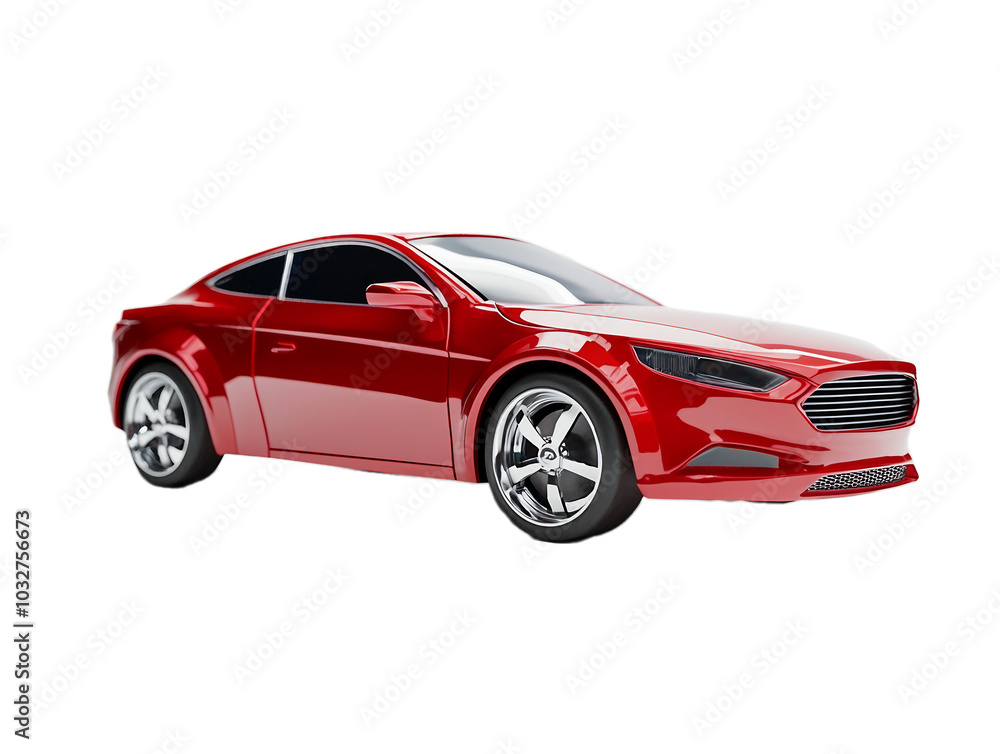 Naklejka premium Sleek and modern red sports car with a streamlined design, showcasing its glossy finish and stylish curves, isolated on a white background