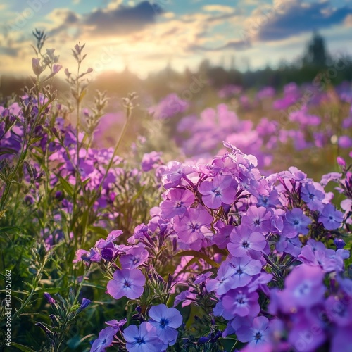 Colorful phlox against summer scene. photo