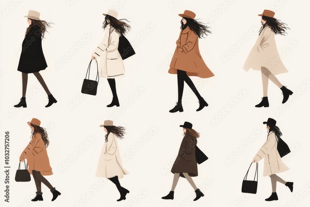 Fashionable women walking through a city street on a winter day symbolizing style movement and the elegance of urban life during the cold season Fashionable women walking through a city street on a winter day symbolizing style movement and the elegance of urban life during the cold season