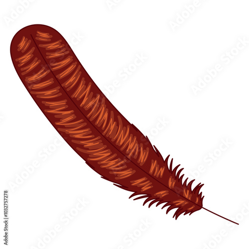 Single brown turkey feather, realistic design, Vector