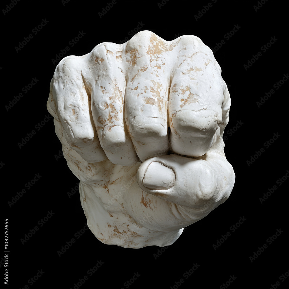 A powerful sculpted fist, symbolizing strength and unity. The white hand sculpture against a black background creates a bold and striking image of resilience and solidarity. A powerful sculpted fist, symbolizing strength and unity. The white hand sculpture against a black background creates a bold and striking image of resilience and solidarity.