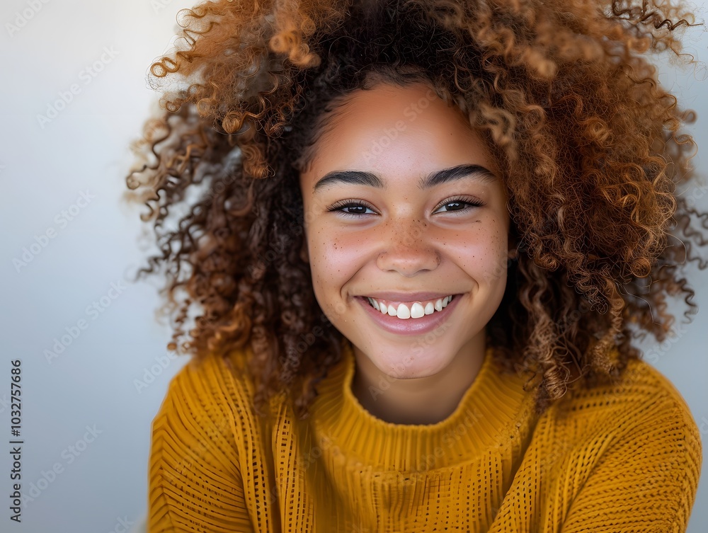 Joyful young woman with vibrant curly hair Joyful young woman with vibrant curly hair