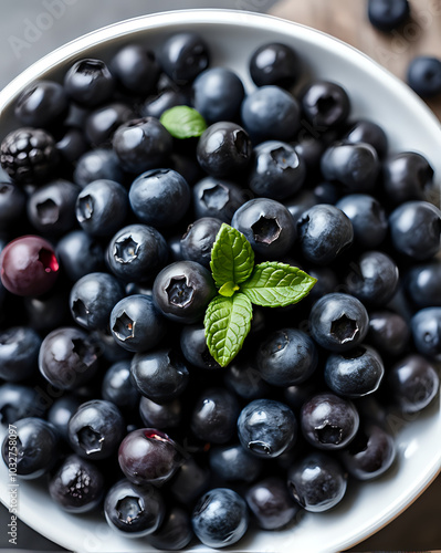 une assiette bien remplie  de myrtilles bleuets sur la table  photo