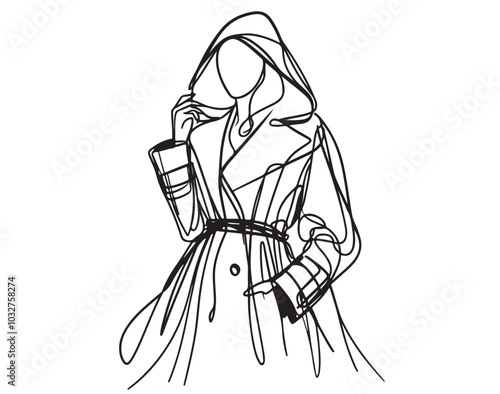 Abstract fashion model in hoodie. Girls line Sketch
