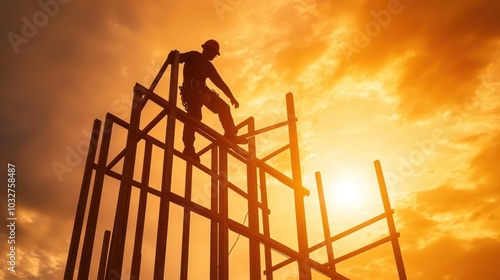 a construction worker building a framework for a house, symbolizing the process of creating and constructing new structures photo