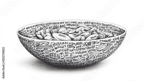 Wholesome Mix-and-Match Bowl Food Handwritten Illustration in Monochrome