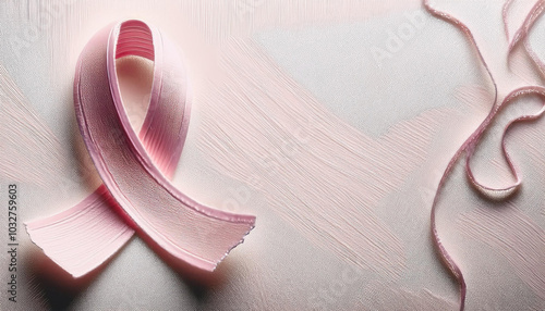 Pink ribbon and woman's profile. Awareness for breast cancer prevention. Pink October. Brazil.