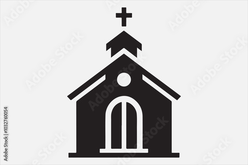 A silhouette of a church with a cross on top.