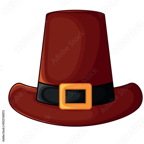 Brown pilgrim hat with black band and buckle, Vector