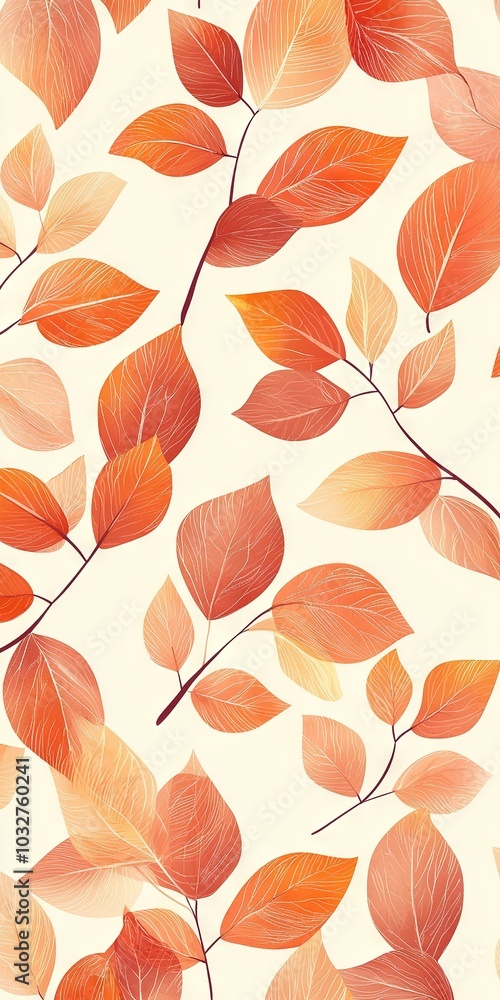 A close-up of oranges and browns surrounded by leaf patterns on a white background A close-up of oranges and browns surrounded by leaf patterns on a white background