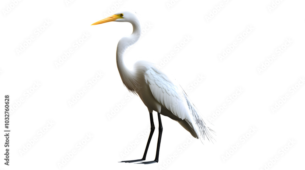 Obraz premium Great White Heron Bird, on Transparent PNG Background, Photo Realistic, Wallpaper, Cover and Screen for Smartphone, PC, Laptop, Transparent PNG