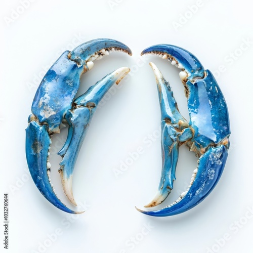 Frozen blue swimming crab claws on white photo