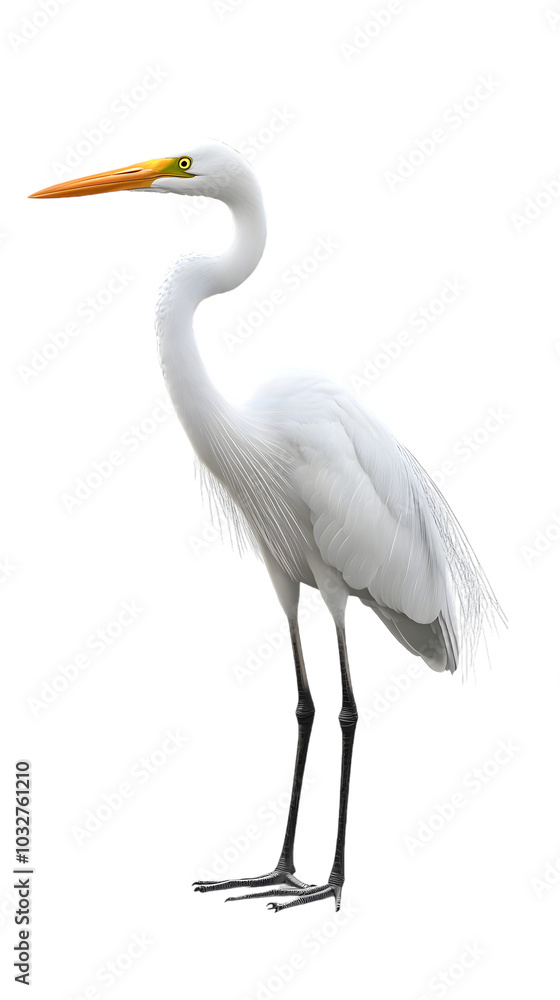 Naklejka premium Great White Heron Bird, on Transparent PNG Background, Photo Realistic, Wallpaper, Cover and Screen for Smartphone, PC, Laptop, Transparent PNG