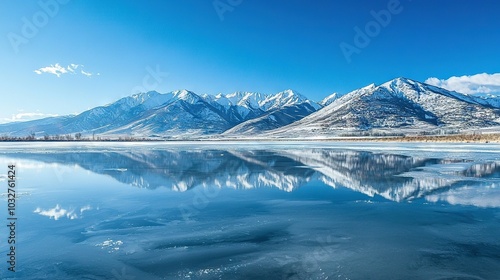 Wallpaper Mural   Reflected mountain range mirrors on snow-covered lake Torontodigital.ca