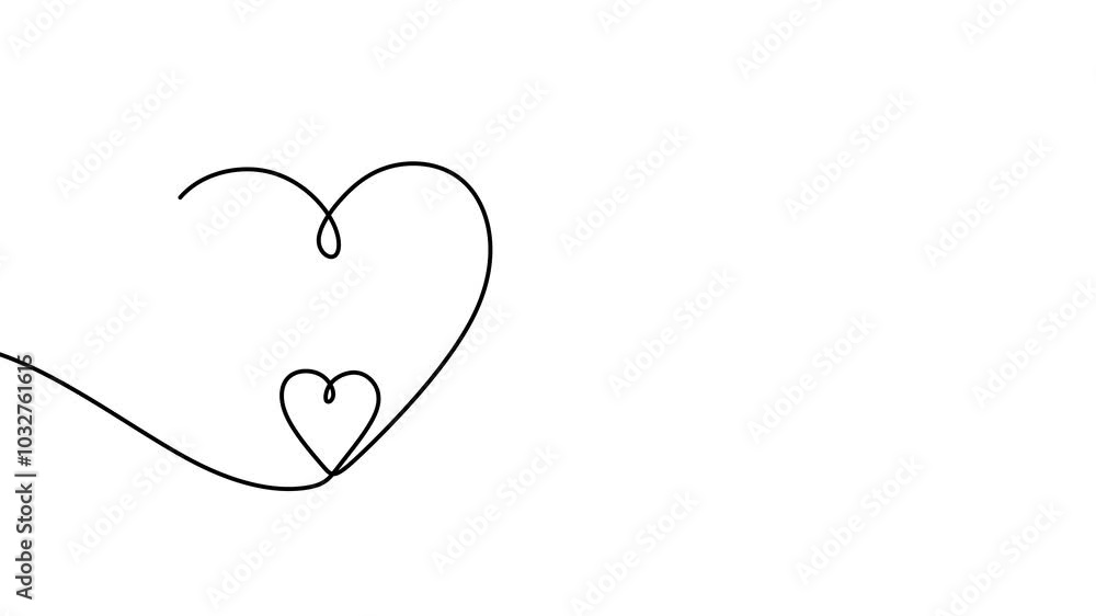 Continuous drawing line art of love symbol with black line and white background. One line Continuous drawing line art of love symbol with black line and white background. One line