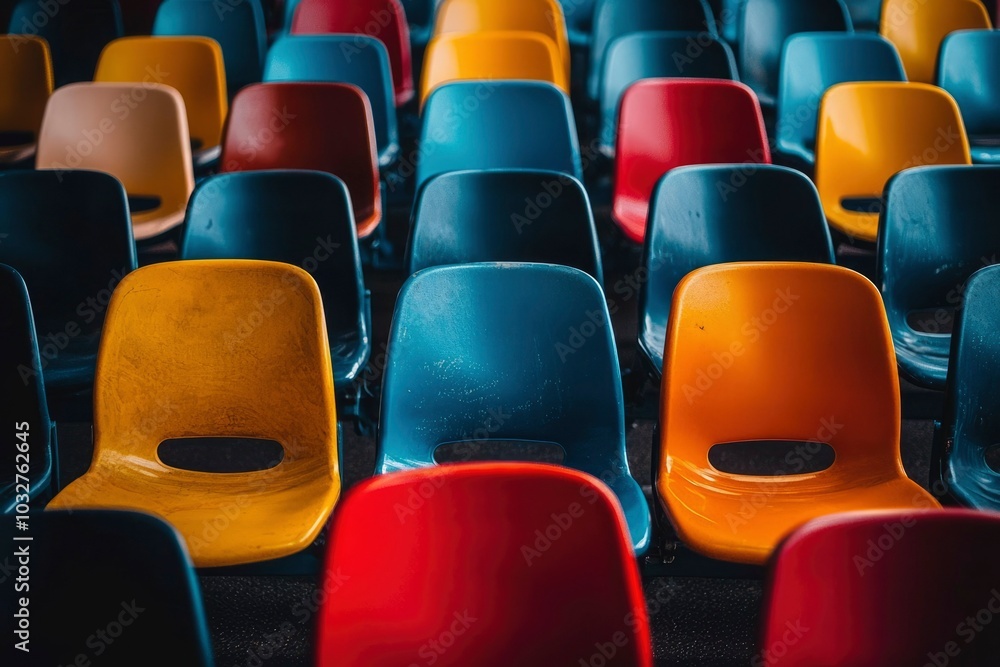 Fototapeta premium Colorful Plastic Chairs in a Row