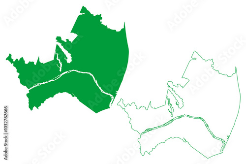 Linhares municipality (Espírito Santo state, Municipalities of Brazil, Federative Republic of Brazil) map vector illustration, scribble sketch Linhares map