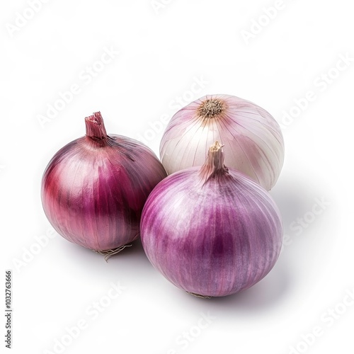 Peeled, ripe onion on white backdrop