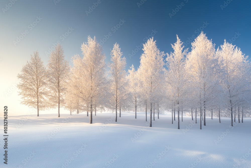 Frost-Covered Trees in a Snowy Landscape Frost-Covered Trees in a Snowy Landscape