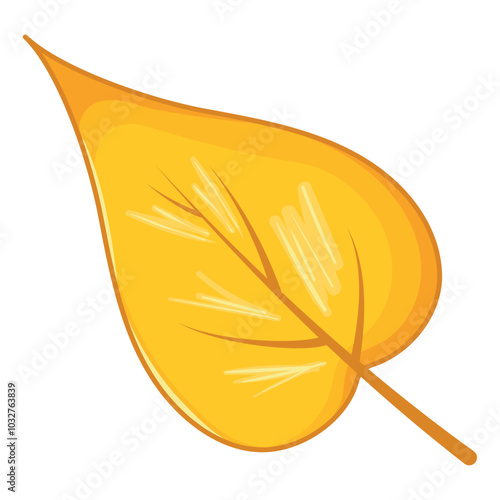 Yellow autumn leaf with stylized texture, isolated, Vector