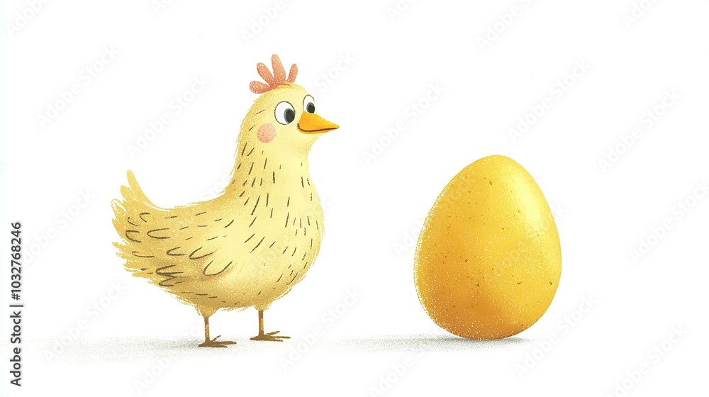 A hen perched beside a single oval on a pristine canvas with two eggs in the foreground and one in the background A hen perched beside a single oval on a pristine canvas with two eggs in the foreground and one in the background