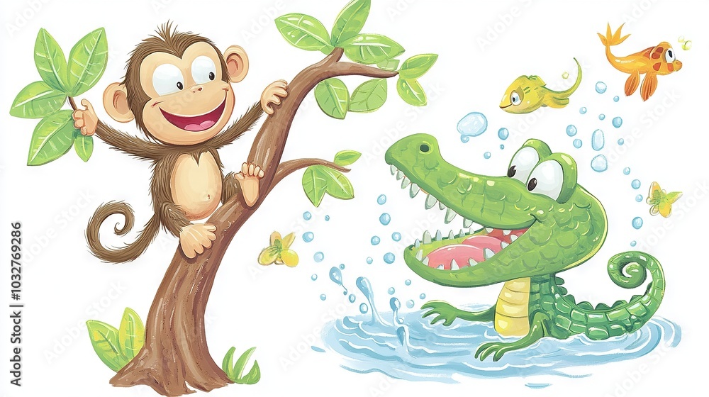 Fototapeta premium Monkey-Crocodile-Bird