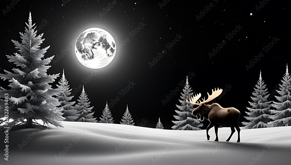 merry christmas happy new year black snow trees moose moon stars night atmosphere merry christmas happy new year black snow trees moose moon stars night atmosphere