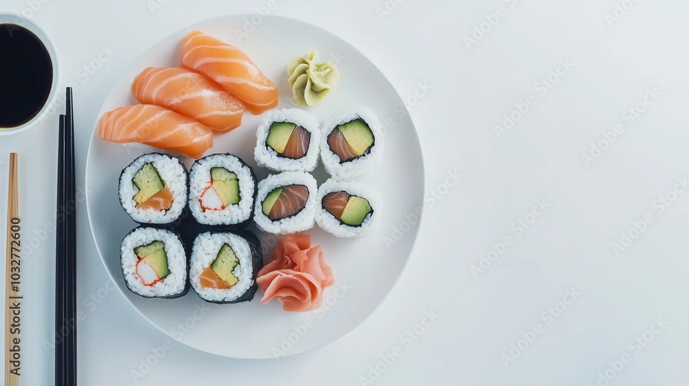 Assorted Sushi Platter with Nigiri, Rolls, and Chopsticks Assorted Sushi Platter with Nigiri, Rolls, and Chopsticks