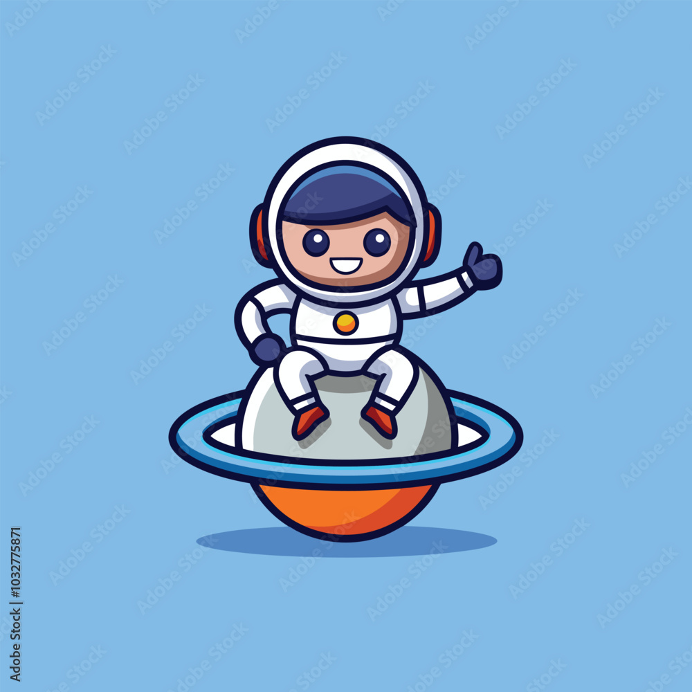 Cartoon Astronaut on Rocket with Peace Hand Icon for Digital Use Cartoon Astronaut on Rocket with Peace Hand Icon for Digital Use