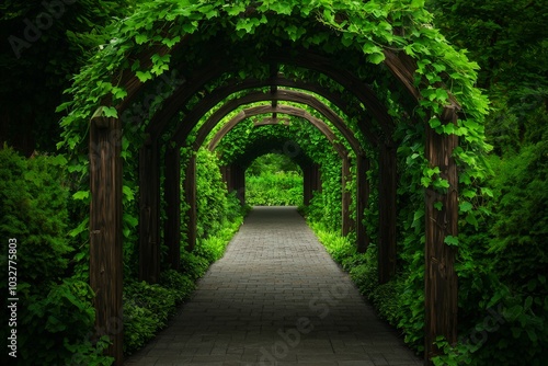 Lush Overgrown Garden Archway Pathway