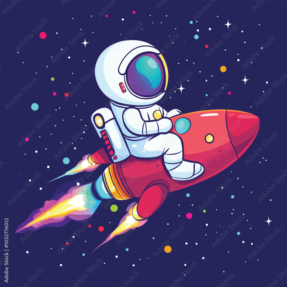 Astronaut Riding Rocket Cartoon Vector for Space Exploration Astronaut Riding Rocket Cartoon Vector for Space Exploration