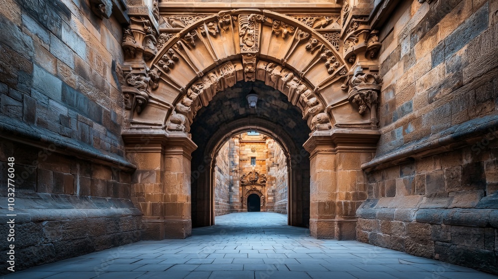 Fototapeta premium Majestic Medieval Stone Archway in a Historic Setting