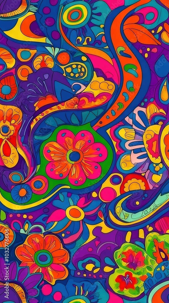 An abstract depiction of vibrant floral patterns on a multicolored backdrop featuring shades of blue, pink, green, yellow, orange, and red (32 tokens An abstract depiction of vibrant floral patterns on a multicolored backdrop featuring shades of blue, pink, green, yellow, orange, and red (32 tokens