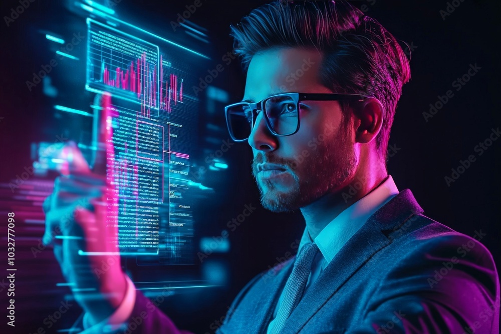 Banker Using 3D Hologram Interface for Demonstration Banker Using 3D Hologram Interface for Demonstration