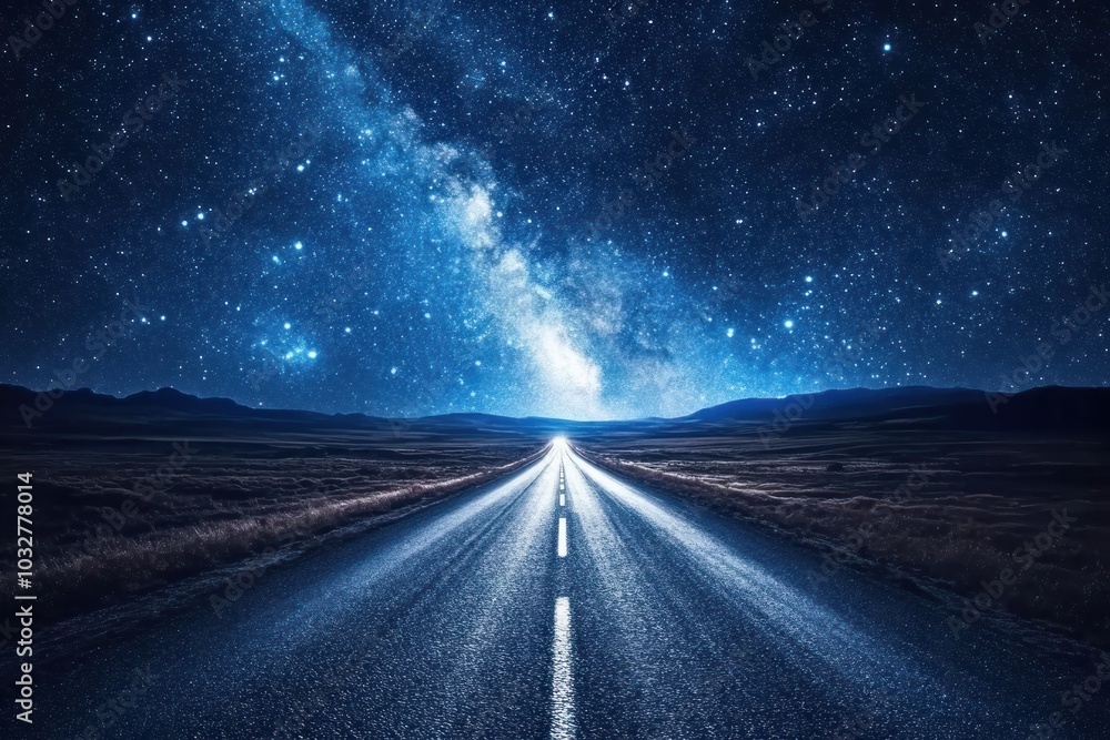 Fototapeta premium A Road Through the Milky Way Under a Starry Night Sky