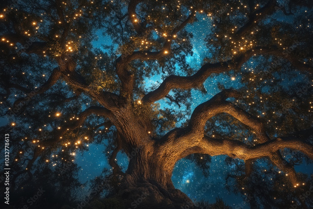 Obraz premium A Tree's Embrace of a Starry Night Sky