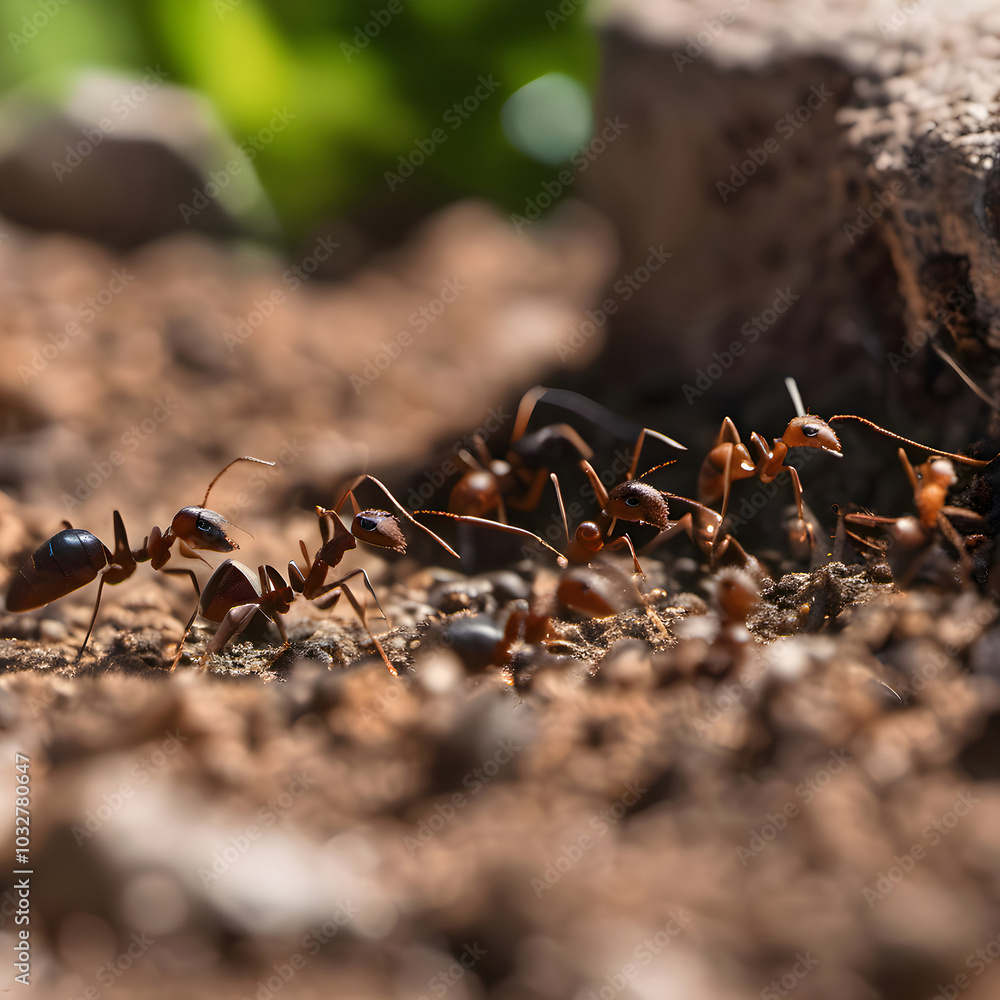 Ants walking on the ground in nature in sunny day Ants walking on the ground in nature in sunny day