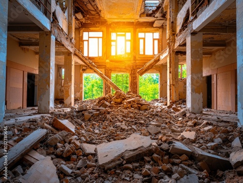 Mid Demolition Interior View of Building photo