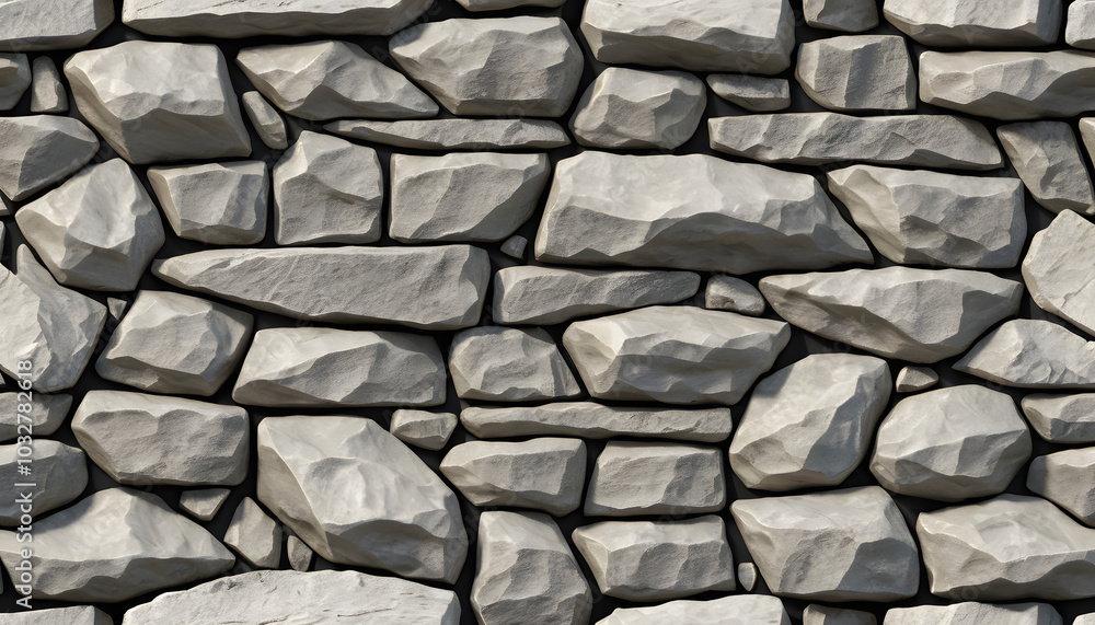 Realistic stone wall texture with irregularly shaped stones in a light gray color Realistic stone wall texture with irregularly shaped stones in a light gray color