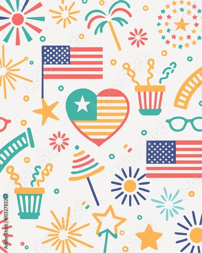 american flag background. Background American Independence Day, incorporating elements such as stars and stripes, fireworks, and patriotic symbols like the American flag and bald eagles. 