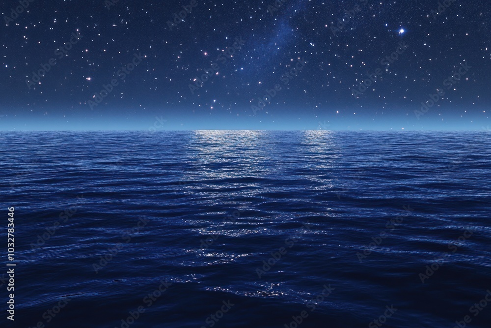 Fototapeta premium Starry Night Sky Reflected on a Calm Ocean Surface