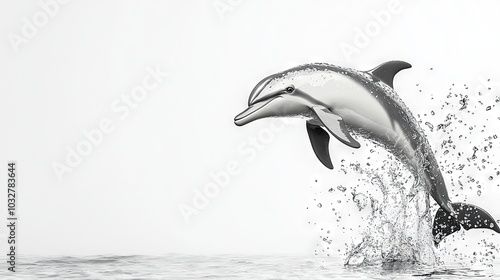 Wallpaper Mural   A black-and-white image of a dolphin leaping from the water, revealing its head above the surface Torontodigital.ca