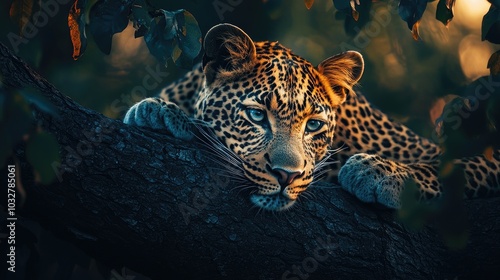 Leopard close-up in the tropics. Selective focus