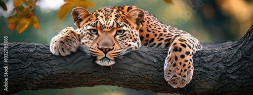 Leopard close-up in the tropics. Selective focus