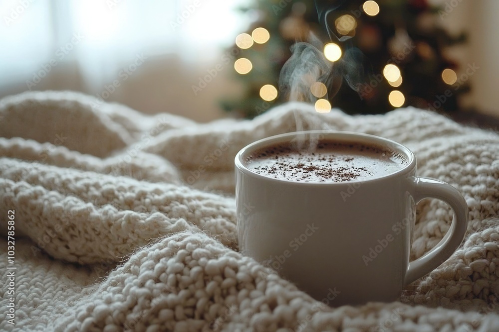 Steam Rising From a Cup of Coffee on a White Knit Blanket Steam Rising From a Cup of Coffee on a White Knit Blanket