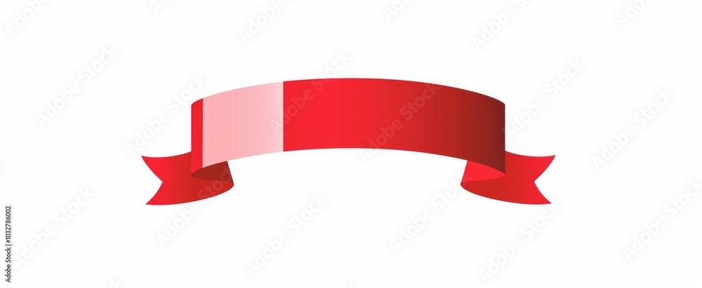Red ribbon banner icon vector illustration on a white background, using a simple flat design with solid colors, no shadows or gradients, and sharp edges. Isolated on the left side of an empty space fo Red ribbon banner icon vector illustration on a white background, using a simple flat design with solid colors, no shadows or gradients, and sharp edges. Isolated on the left side of an empty space fo
