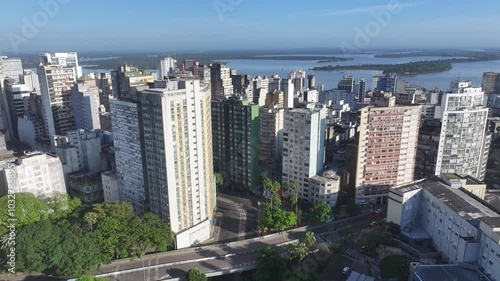 Porto Alegre Skyline At Porto Alegre In Rio Grande Do Sul Brazil. Highrise Buildings. Cityscape Scenery. Beautiful Sunny Day. Porto Alegre Skyline At Porto Alegre In Rio Grande Do Sul Brazil.  photo