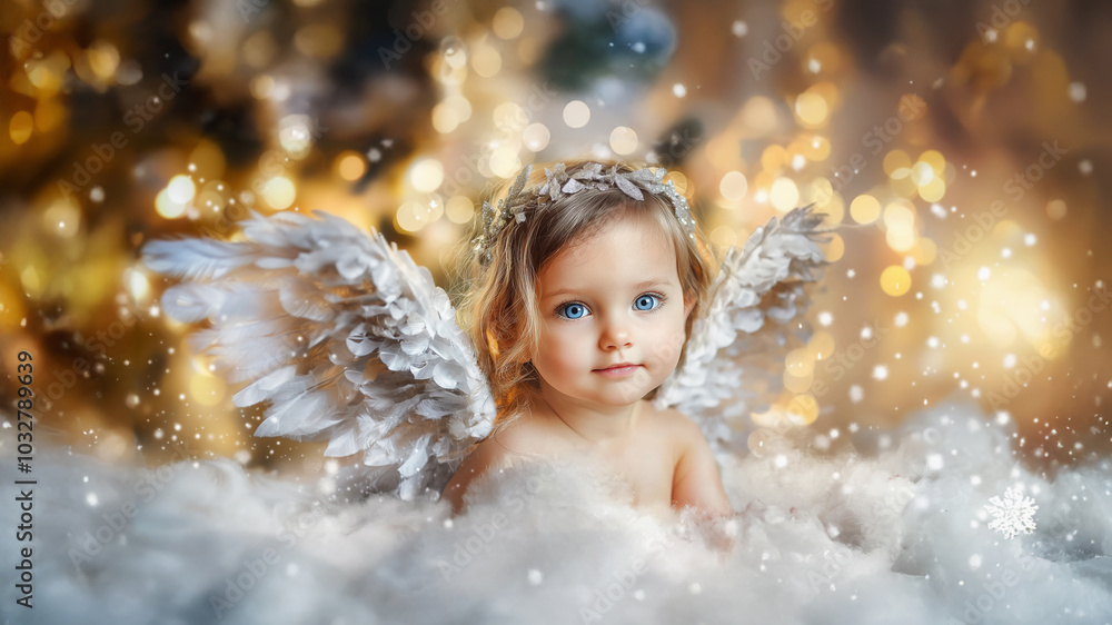 cute baby girl as christmas angel in beautiful light cute baby girl as christmas angel in beautiful light