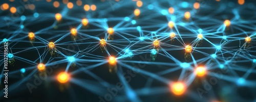Digital neural network with glowing AI nodes and intricate pathways